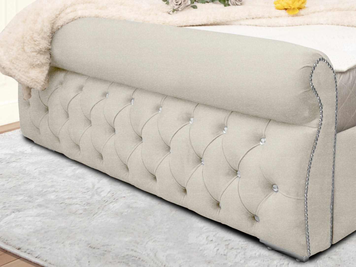Swan Sleigh Chesterfield Upholstered Bed