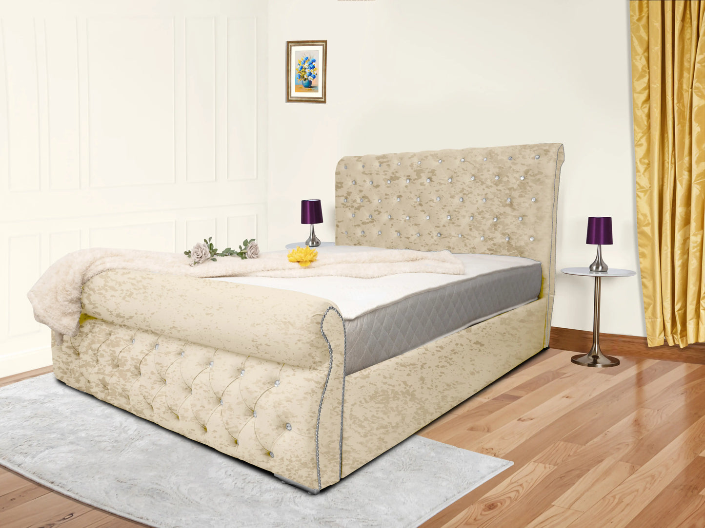 Swan Sleigh Chesterfield Upholstered Bed