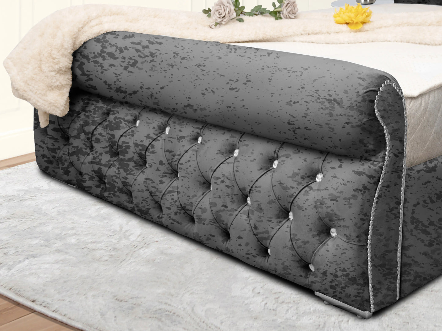 Swan Sleigh Chesterfield Upholstered Bed