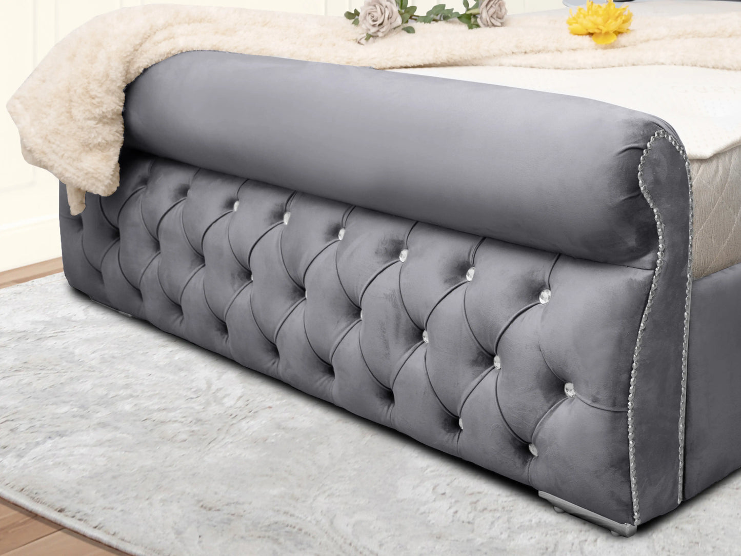 Swan Sleigh Chesterfield Upholstered Bed