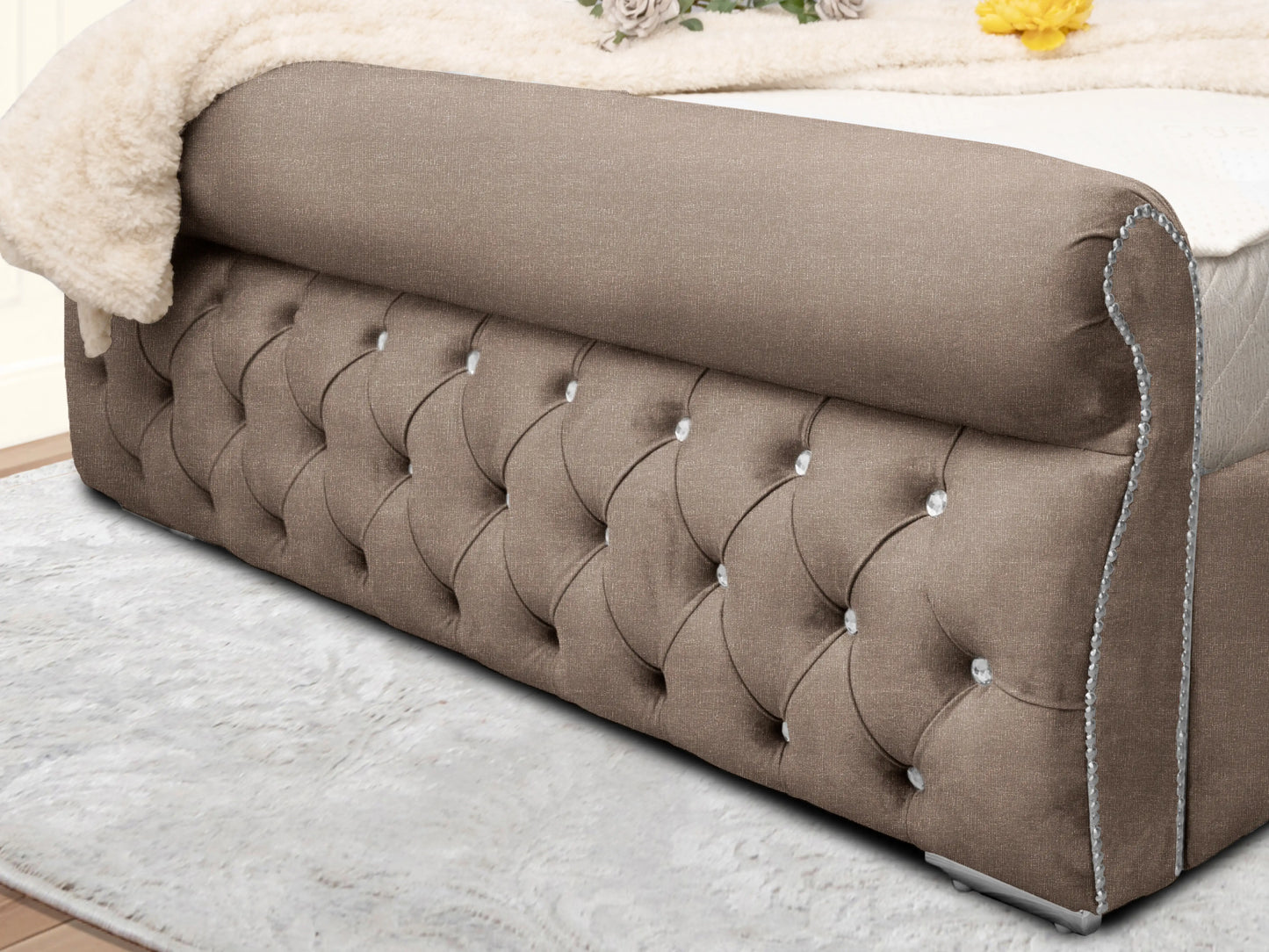Swan Sleigh Chesterfield Upholstered Bed