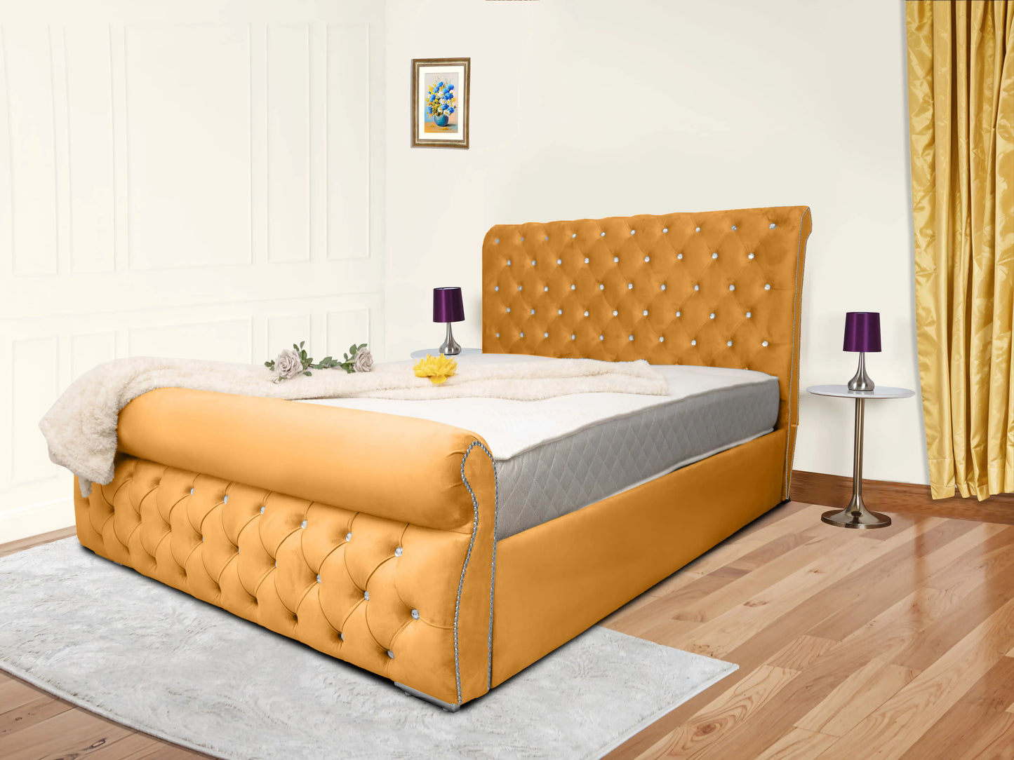 Swan Sleigh Chesterfield Upholstered Bed