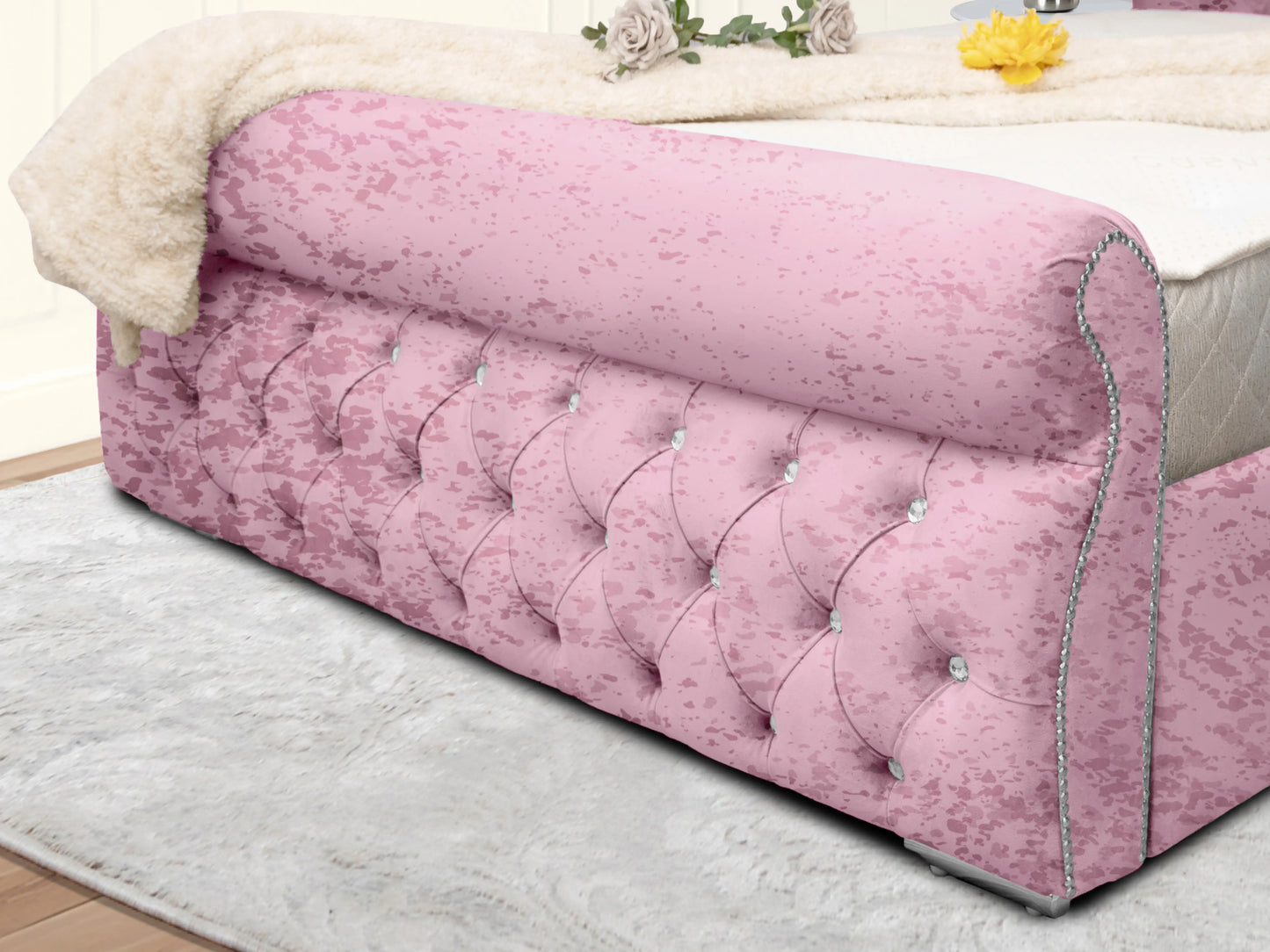 Swan Sleigh Chesterfield Upholstered Bed
