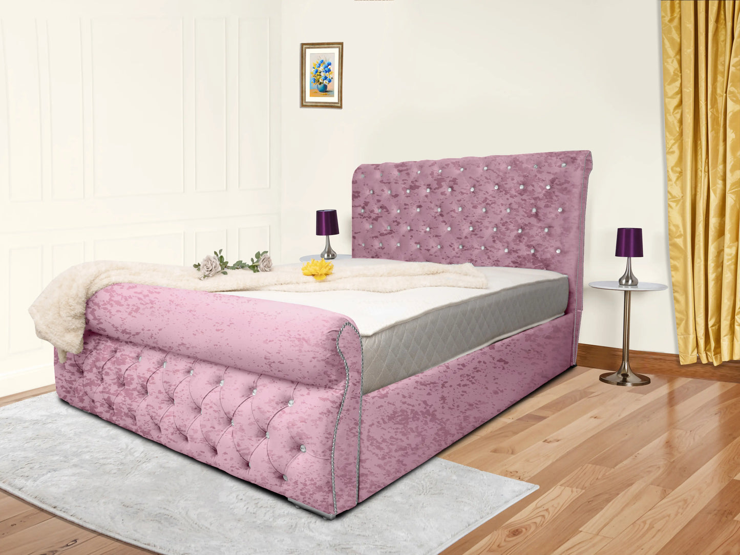 Swan Sleigh Chesterfield Upholstered Bed