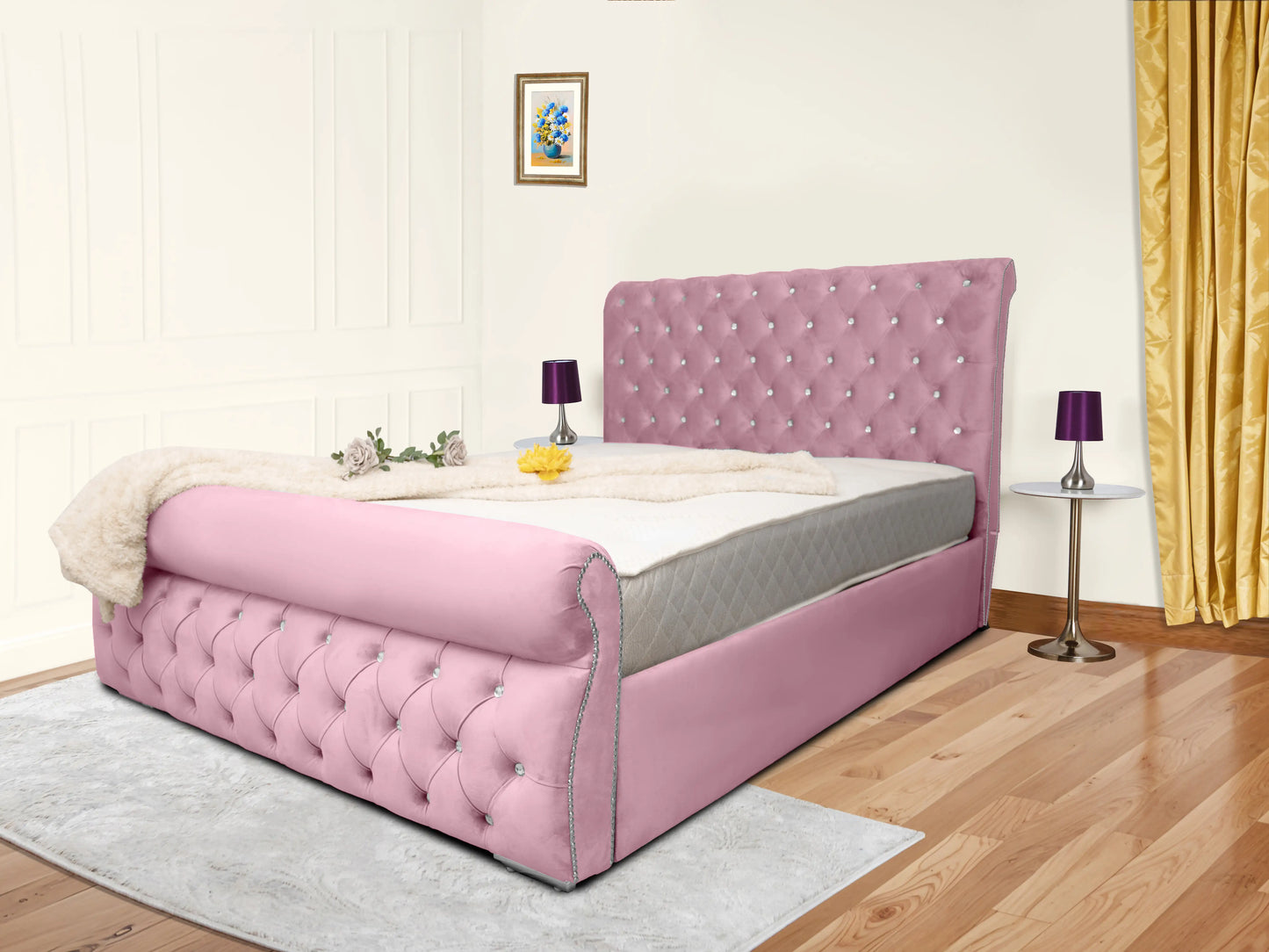 Swan Sleigh Chesterfield Upholstered Bed