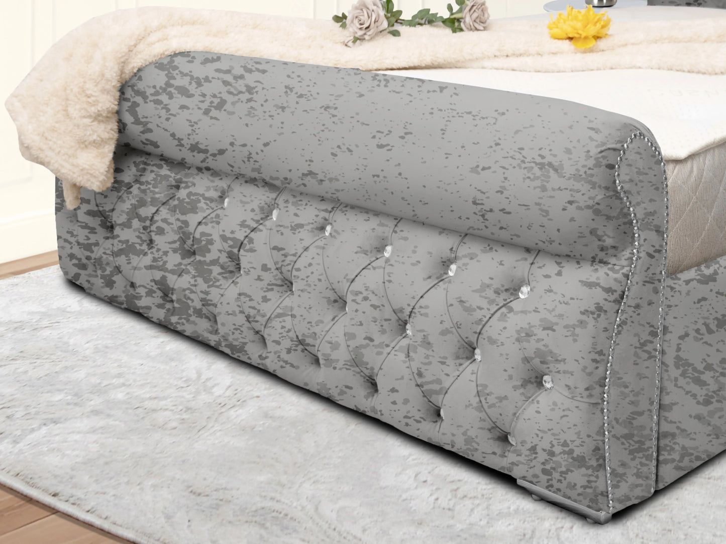 Swan Sleigh Chesterfield Upholstered Bed