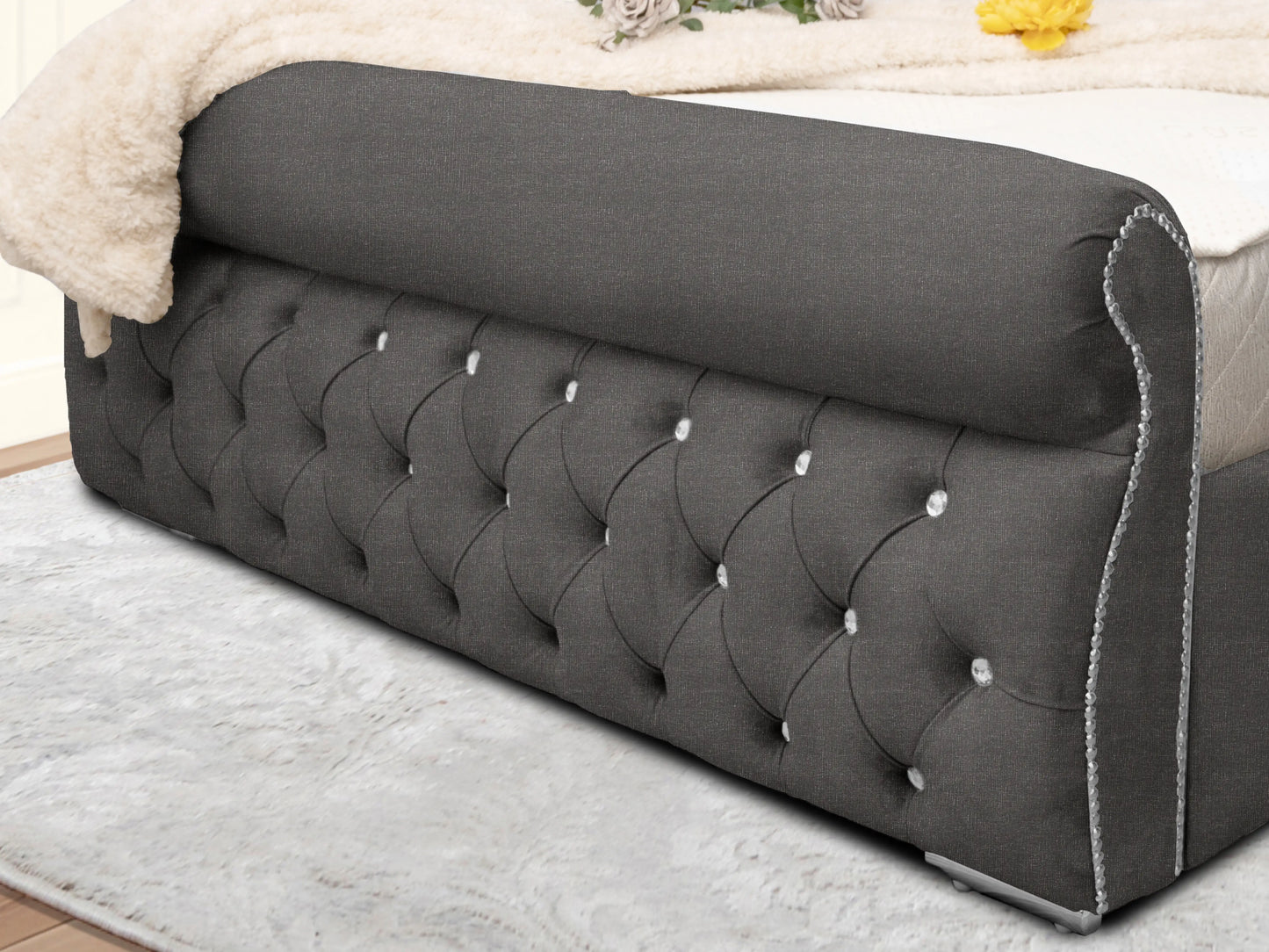 Swan Sleigh Chesterfield Upholstered Bed