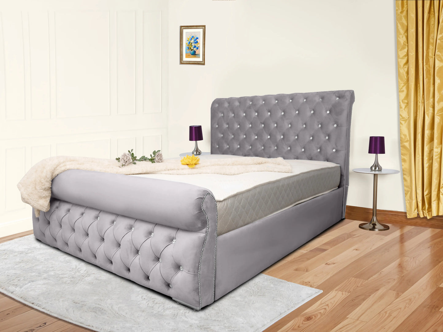 Swan Sleigh Chesterfield Upholstered Bed