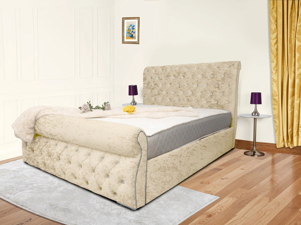 Swan Sleigh Chesterfield Upholstered Bed