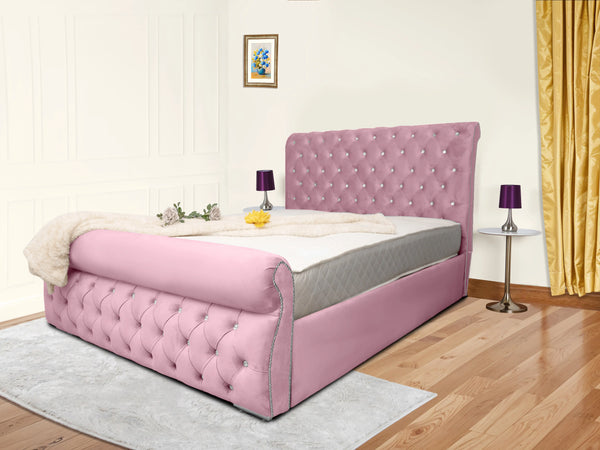 Swan Sleigh Chesterfield Upholstered Bed